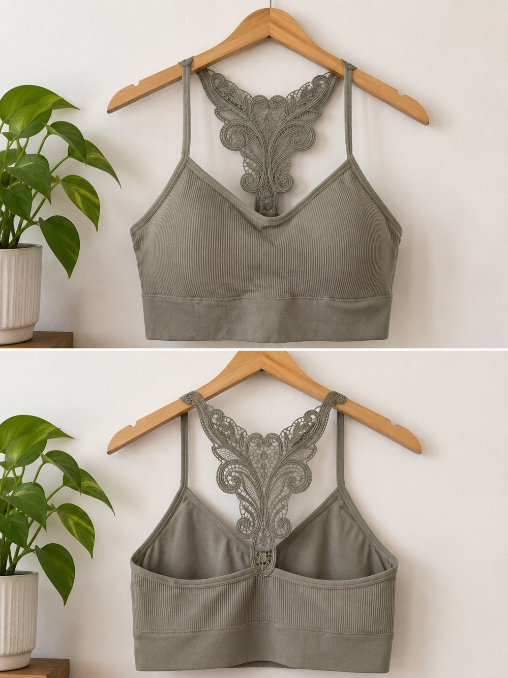NWOT Maurices Olive Green Lace-Back Ribbed Bralette